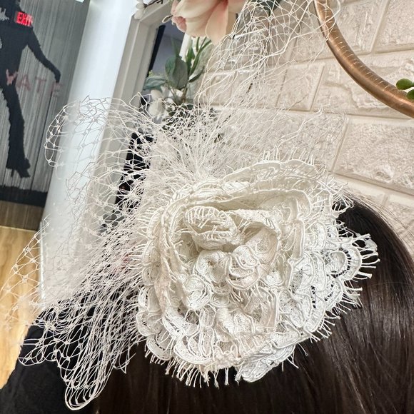 Bridal Birdcage Hair Clip with Netting and Lace Floral Details main image 4